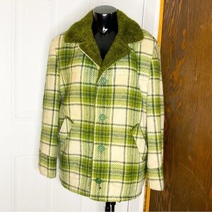 VINTAGE 1960s Green Wool Plaid Jacket | Tartan Check Hunting Coat Unisex S/M